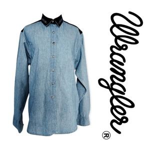 Wrangler Vintage Silver Lake Velvet Trim Denim Button Down